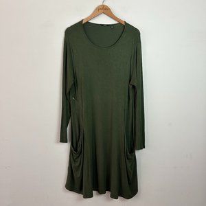 Betabrand Sweatshirt Travel Dress - Olive Green Silk Blend Long Sleeve Dress